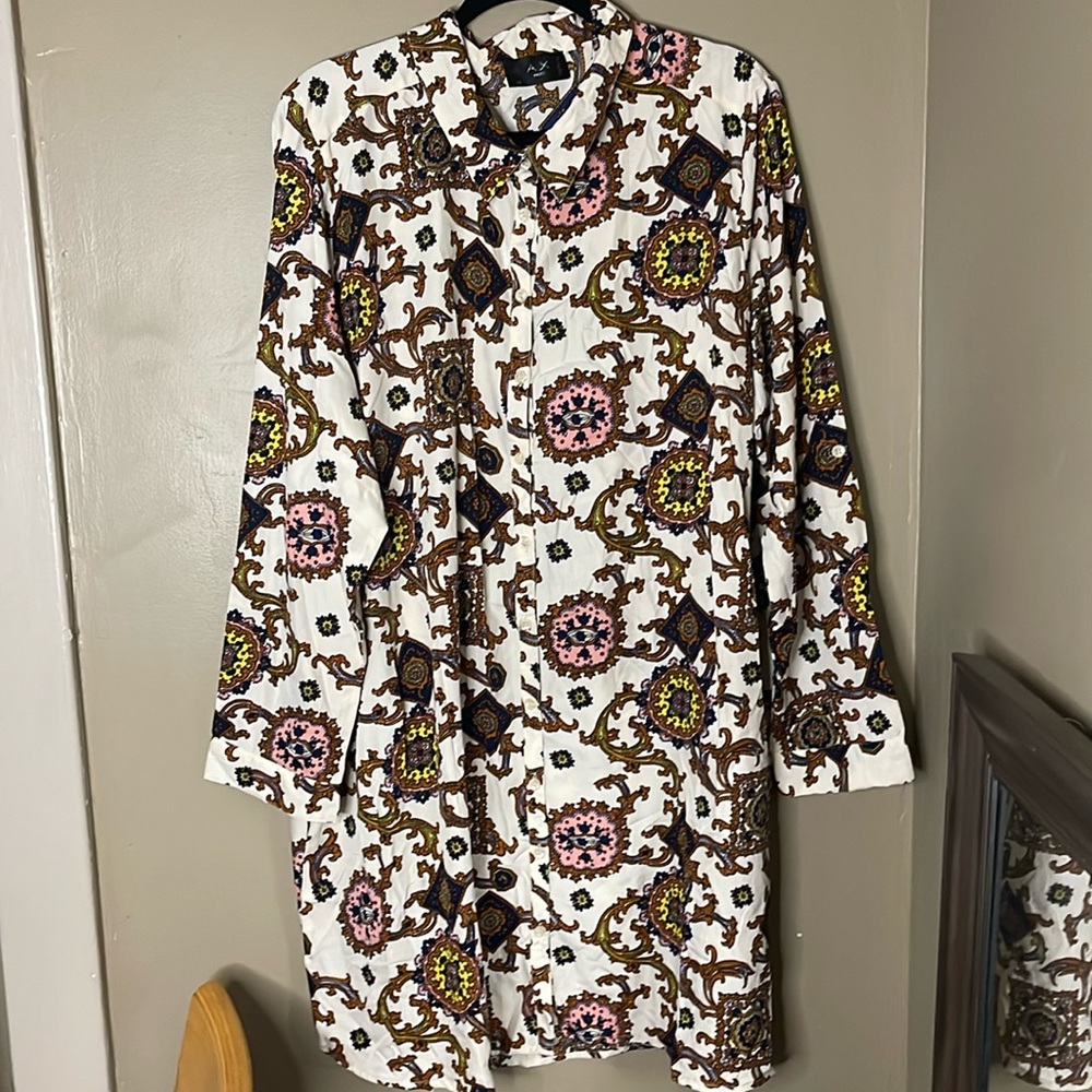 AX Paris  Curve Printed Long Sleeve Button Down Shirt  Dress  Plus Size  Size 20